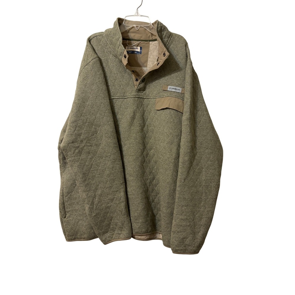 Magellan Outdoors Mens 2XL Quilted Snap Pullover Brushed Mossy Green Classic Fit